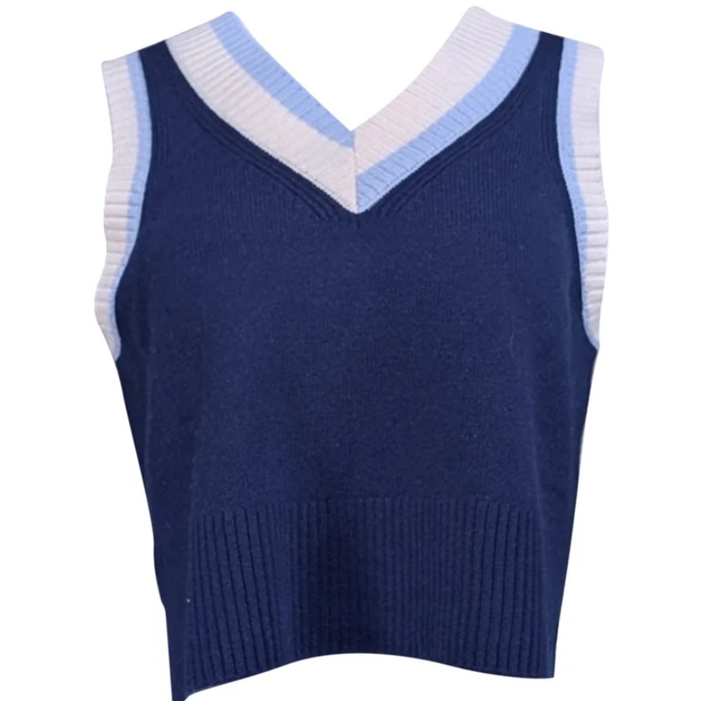 Solid & striped Navy Blue and White V-Neck Sweater Vest small - Picture 2 of 6